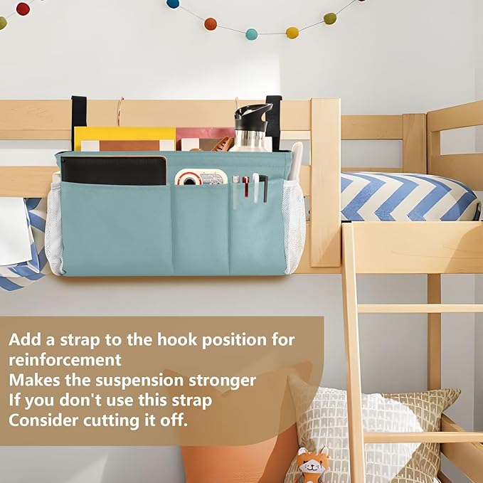 DOMIKING Teal Bedside Caddy for Dorm Bed Recliner Armrest Organizer with Hooks Haning Holders for Tablet Phone Magazine