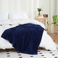 Puncuntex Flannel Fleece Throw Blanket Dark Navy Blue 60"×80",Super Soft Plush Cozy Blanket with Square Grid Design Luxury for Couch Sofa Chair