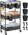 Baby Diaper Caddy Organizer and Storage, 3 Tier Rolling Cart with Wheels for Newborn Nursery Essentials, Baby Organizers for Changing Table, Crib, Bedroom, Movable Bedside Organizatio (Black)