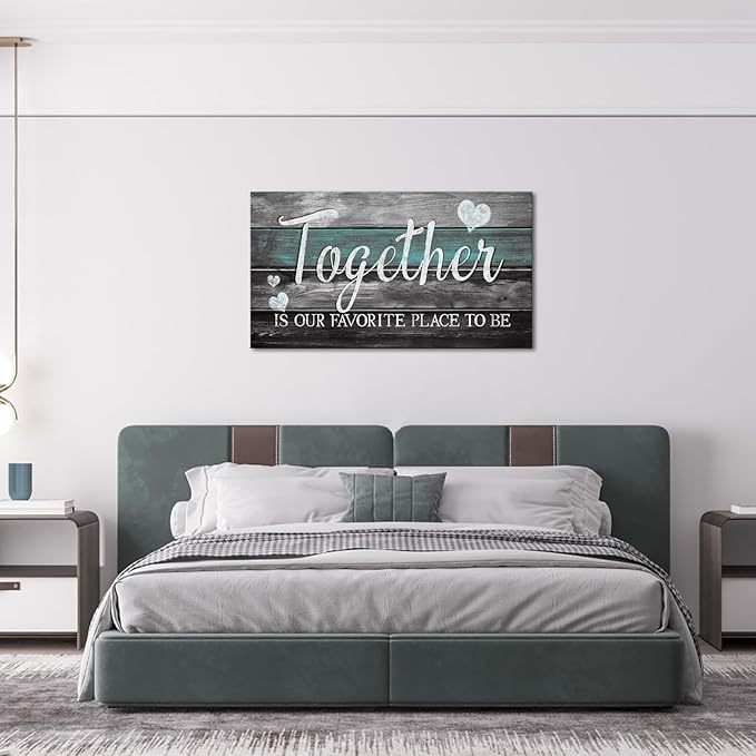 SkenoArt Family Inspirational Quotes Painting Canvas Wall Art Rustic Together is Our Favorite Place to Be Signs Bathroom Bedroom Wall Decor Easy to Hang 20"x36"