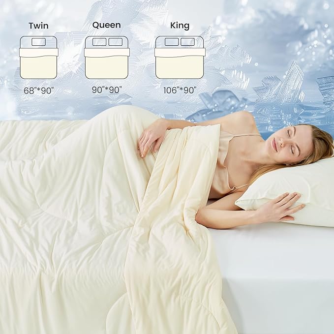 Cozy Bliss Cooling Comforter Cali King Size, Reversible Lightweight Cooling Blankets for Hot Sleepers and Night Sweats, Q-Max>0.45 Soft Breathable Silky Smooth Summer Comforter, Snow Ivory, 106"x96"