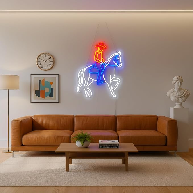 Large 24.5"x20" Cowboy Neon Sign for Wall Decor, Dimmable LED Light with Adapter, Perfect for Man Cave, Bar, Bedroom, Hip Hop Party, Birthday Gifts, or Teen Room Decor