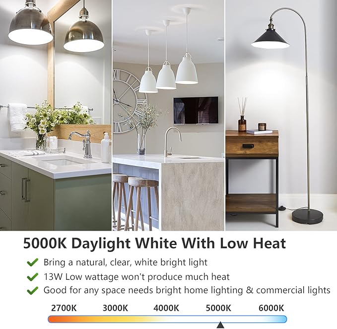 MAXvolador A19 LED Light Bulbs, 100 Watt Equivalent, Daylight White 5000K, 1500LM, E26 Base, Non-Dimmable, 13W Bright White Bulbs, 10-Pack
