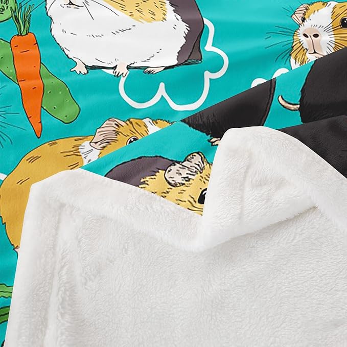Erosebridal Kids Guinea Pig Sherpa Blanket Throw for Boys Girls - Cavia Porcellus Popular Household Pet Animal Fleece - Dairy Carrot Cartoon Fuzzy Throw 50"x60" Green Blue Red