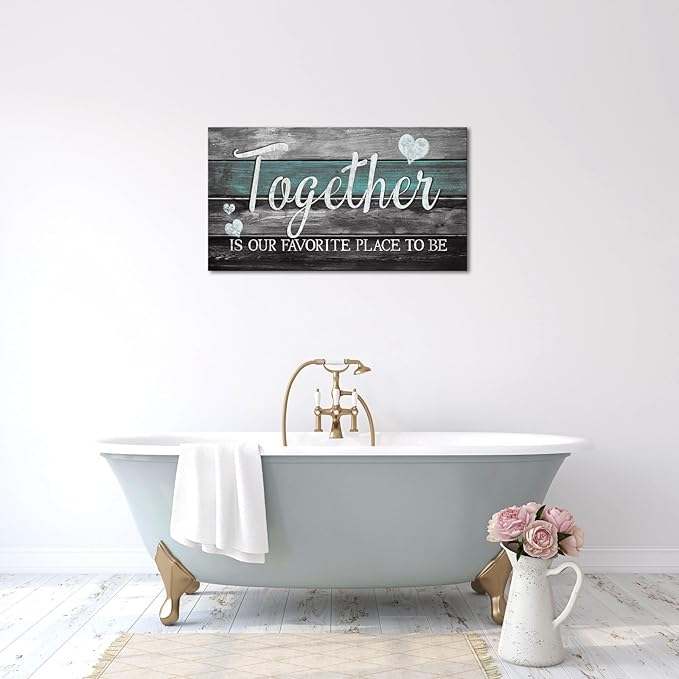 SkenoArt Family Inspirational Quotes Painting Canvas Wall Art Rustic Together is Our Favorite Place to Be Signs Bathroom Bedroom Wall Decor Easy to Hang 20"x36"
