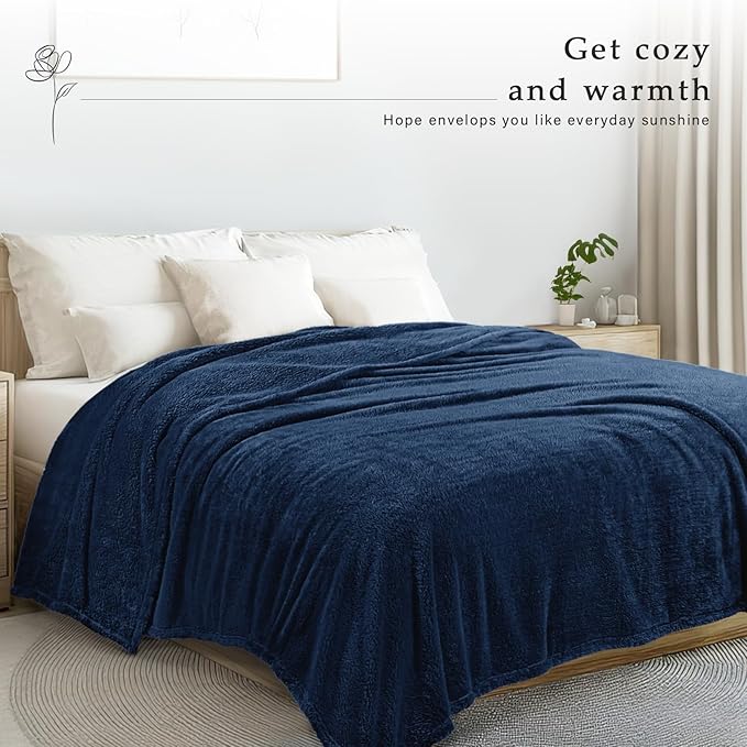 Exclusivo Mezcla Queen Size Blanket for Bed, Super Soft Velvet Plush Fleece Blankets, Fuzzy Cozy and Warm for Winter, 90x90 Inches, Navy Blue