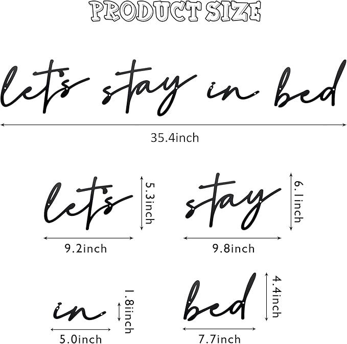 Noxozoqm Let's Stay in Bed Metal Sign Above Wall Decor - 35.4'' x 6.3'' Bedroom Wall Hanging Art, Farmhouse Decorations, Housewarming Gift, Black