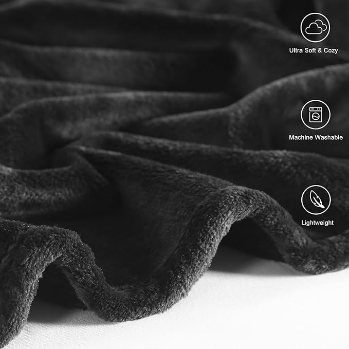 TASTHROW Black Throw Blanket 50x60 Inches, Soft Plush Cozy Fleece Flannel Throw Blanket, Lightweight Warm Throws for Bed, Couch, Bedroom and Living Room, All Seasons