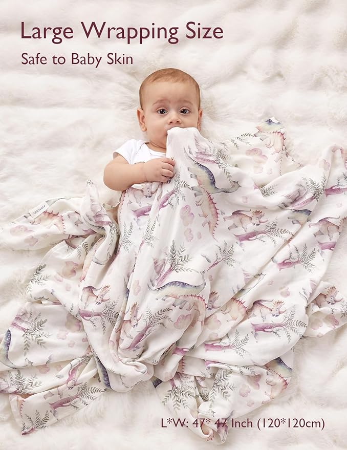 Momcozy Muslin Swaddle Blankets, Breathable and Skin-Friendly Muslin Swaddle, Baby Wraps Shower Gifts & Baby Registry Essentials, Large 47"x47", Jungle Dinosaur