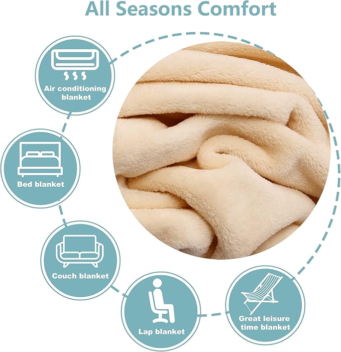 NANPIPER Fleece Blankets, Super Soft Flannel Queen Size Blanket for Bed, Luxury Cozy Microfiber Plush Fuzzy Blanket,Beige