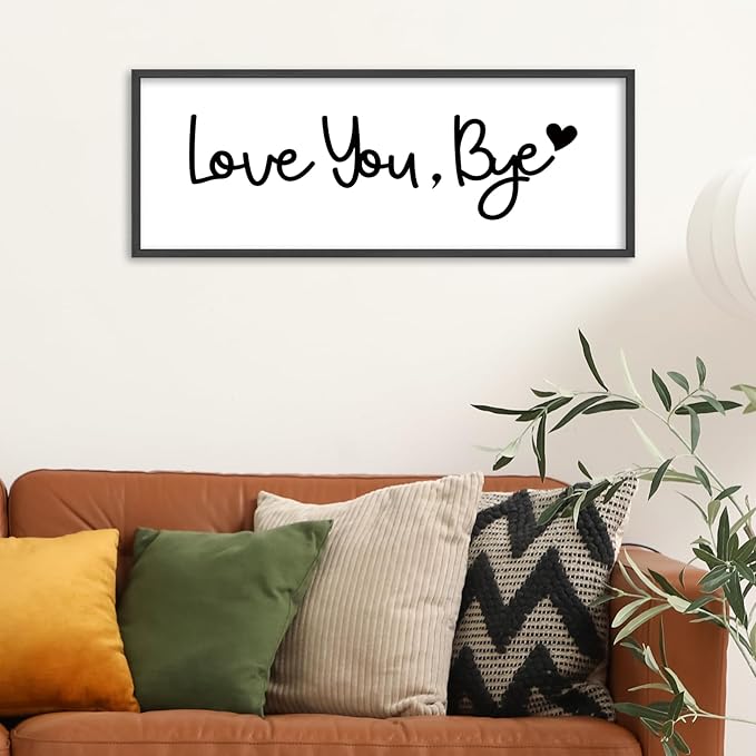 YWJKWLGS Farmhouse Wall Art Decor - Oversized 32x12 Inch Love You, Bye Door Sign for Entryway & Mudroom | Premium Wood Framed, The Last Thing They See Before Leaving Home (Rustic Black)