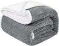 LBRO2M Striped Sherpa Fleece Bed Blanket King Size, Super Soft Fuzzy Plush Warm Cozy Fluffy Microfiber Couch Throw Velvet Double Reversible Luxurious Blankets (90x104),Grey