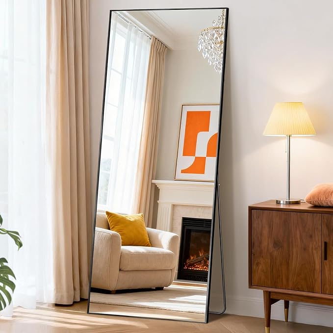 Mirror Full Length, Upgraded Body Wall Mirrors with Shatter-Proof Glass, Floor Standing, Hanging or Leaning, Tall Mirror with Stand Aluminum Alloy Frame for Bedroom