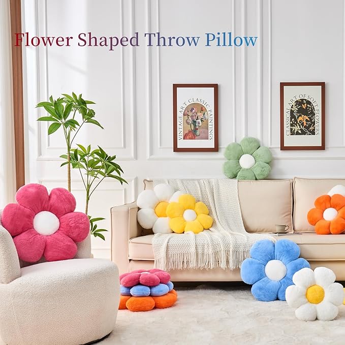 Green Flower Pillow，19.6In Floor Pillow Cushion Flower Shaped Throw Pillow Cute Seating Cushion Home Decorative Pillows for Sofa Couch Bed