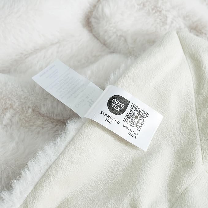 Cozy Bliss Deluxe Sheared Rabbit Faux Fur Throw Blanket, Soft Fuzzy High-Low Sculpted Plush Blanket for Couch, Cozy Home Accent, All Season Use, Beige 50"x60"