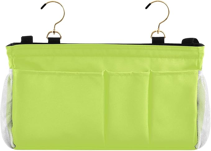 DOMIKING Neon Yellow Bedside Caddy for Dorm Bed Recliner Armrest Organizer with Hooks Haning Holders for Magazine Phone Tablet