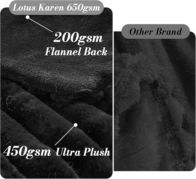 Lotus Karen Faux Fur Throw Blanket - Stripe Faux Rabbit Fur Blanket for Couch, Cozy Soft Fluffy Fuzzy Blanket, Warm Thick Furry Plush Shaggy Small Blankets for Women, Black,50x60 Inches