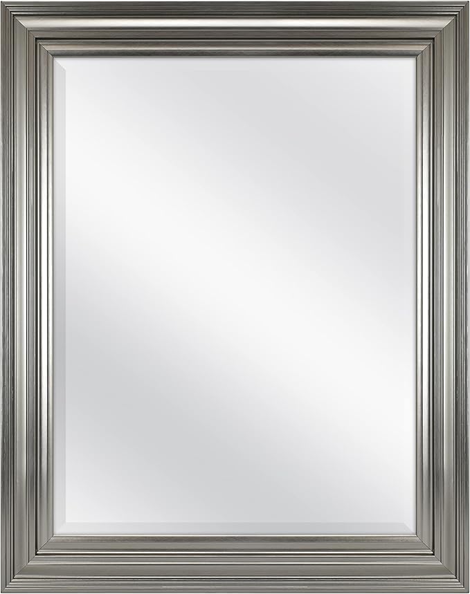 MCS Ezra 22.66x28.66 Large Wall Mirror, Brushed Nickel & Beveled Detail Mirror, Vertical & Horizontal Wall Hanging Mirror for Bathroom, Bedroom & Livingroom