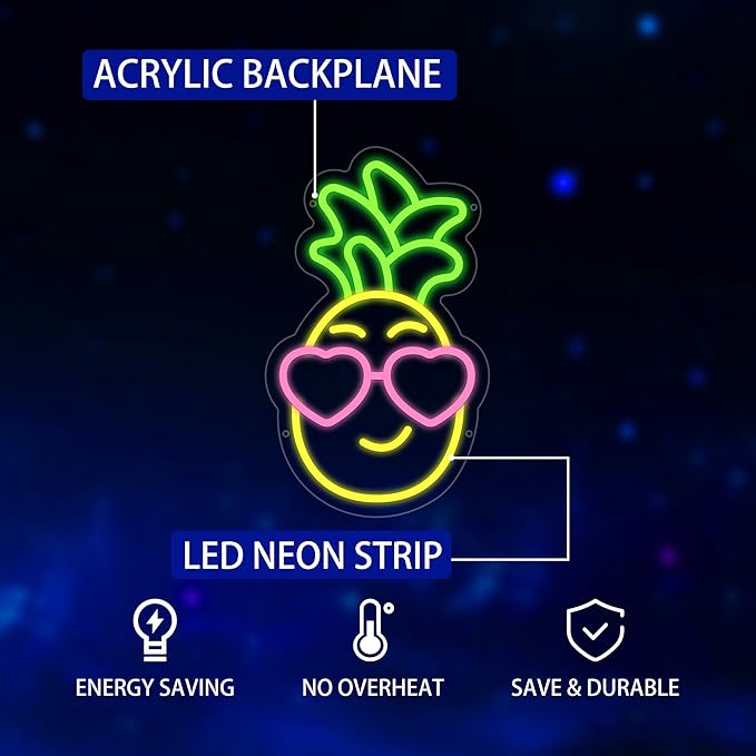 Pineapple Neon Sign, Funny Pineapple Led Neon Signs for Wall Decor, Dimmable Neon Light for Bedroom, Game Room, Kids Room, Bar Decoration, USB Light Up Signs for Party Decor