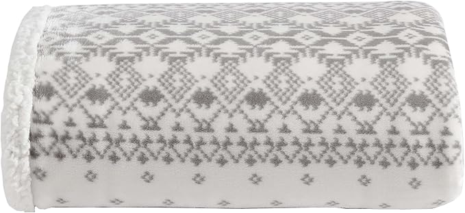Eddie Bauer - Throw Blanket, Brushed Fleece & Plush Sherpa Bedding, Blanket for Couch & Bed (Fair Isle Peak Grey, 50" x 60")