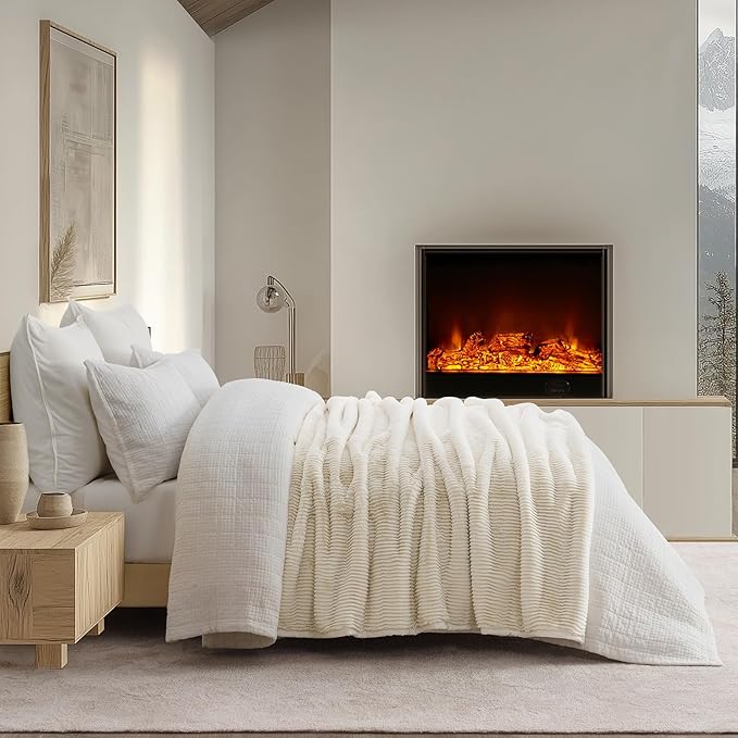 EVERGRACEHOME Ultra Soft Faux Fur Throw Blanket for Couch, Luxury Sculpted Texture Faux Rabbit Fur Blanket for Bed, Fluffy Thick Plush Warm Fuzzy Throw, 920GSM (Ivory White, 60''x80'')