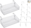Rtteri 2 Sets Bedside Shelf Caddy Metal Hanging Storage Basket Organizer with 10 Pair 5 Different Size Hooks for Dorm Bunk Bed Bedroom for Magazine Phone Drinks(White)