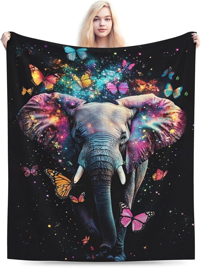 Elephant Blanket Gifts for Women Girls Super Soft Cozy Butterfly Elephant Throw Blanket Warm Fuzzy Plush Fleece Bedding Decor Blanket for Kids Adults Bed 40"X50"