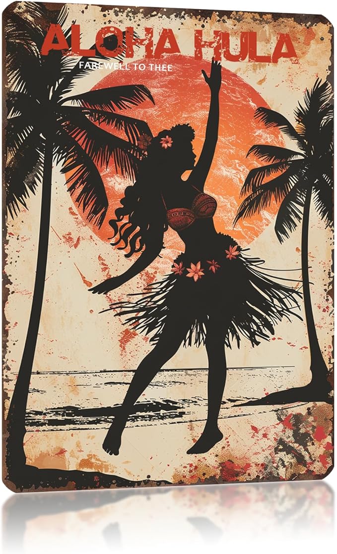 snowsun Girl Aloha Hula Vintage Metal Tin Sign Aluminum Metal Signs Retro Metal Sign Bar Cafe Room 8X12 Inches