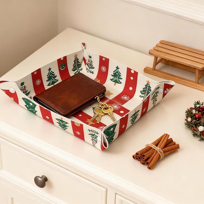 Tray Leather Valet Tray Tree Stripe Catchall Trays Key Organizer Night Stand Organizer Bedside Vanity Trays Decor for Entryway Table
