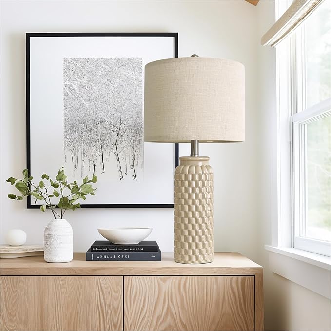 24" Modern Ceramic Bedside Lamp Set of 2 for Bedroom Decor Farmhouse Table Lamp for Living Room Office Dorm