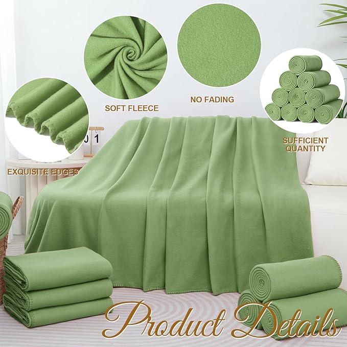 20PCS Sage Green Blankets Bulk 50 X 60, Soft Lightweight Throw Blanket Kit Cozy Blankets Bulk for Bed Sofa Couch Warm Pet Fleece Blanket Set for Wedding Homeless Home Office Travel Gift for Seasons