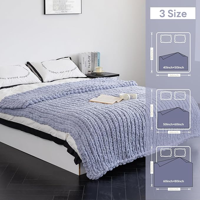 Chunky Knit Blanket - Luxury Soft Cozy 60 * 80 Throw Blanket,100% Woven Blanket Rope Knot Throw Blanket for Couch, Sofa, Home Decor, Gift - Machine Washable (Grey, 60 * 80)