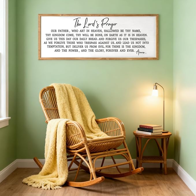 Our Father Prayer Bible Verse Framed Wall Art, 40''×15'' Rustic Religious Christian Lords Prayer Sign for God Jesus Christ Prayer, Horizontal Holy Inspirational Catholic Scripture Decor