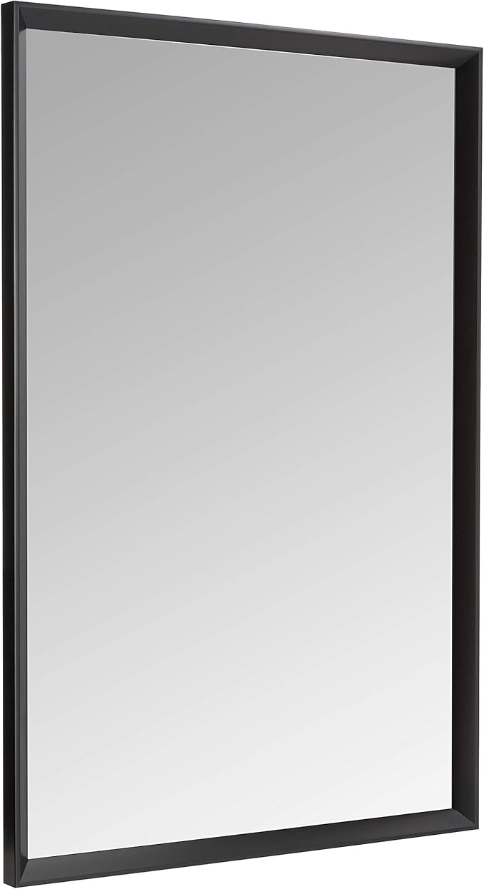 Amazon Basics Rectangular Wall Mount Mirror for Bedroom, Bathroom, Living Room, Entryway, 24" x 36", Peaked Trim, Black, Hangs Horizontally or Vertically