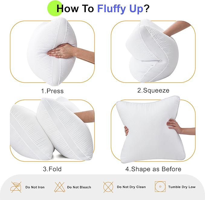 20x20 Premium Down Alternative Pillow Inserts, Set of 2 – Ultra-Plush Throw Pillows with 100% Cotton Cover for Sofa, Couch & Bed – Luxury Machine Washable Cushions