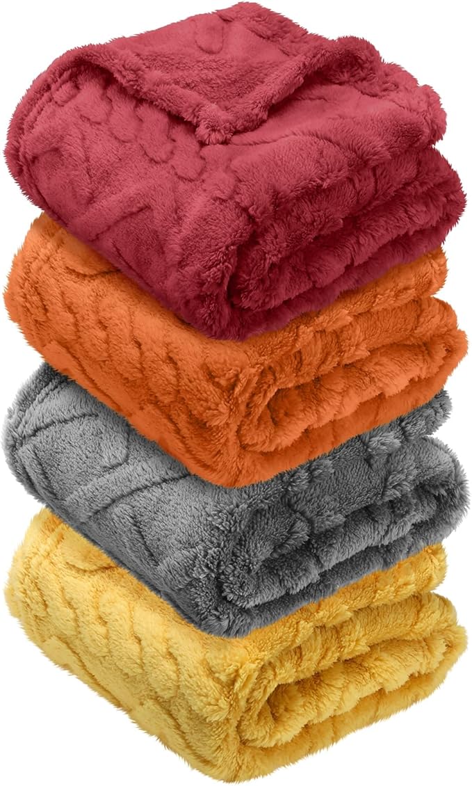 VitalCozy 4 Pcs Soft Fleece Baby Blankets Set 30" x 40" 3D Plush Warm Nursery Swaddling Bed Blanket Little Boys Girls Infant Toddlers and Newborn Receiving Gifts Blankets(Orange Set)
