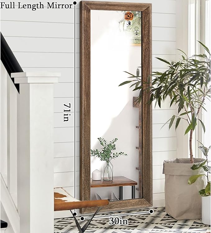 AAZZKANG Hanging Mirror Full Length Vintage Large Mirrors Wooden Framed 71"x30" for Bedroom Living Room Bathroom Entryway Wall Mounted Vertically or Horizontally