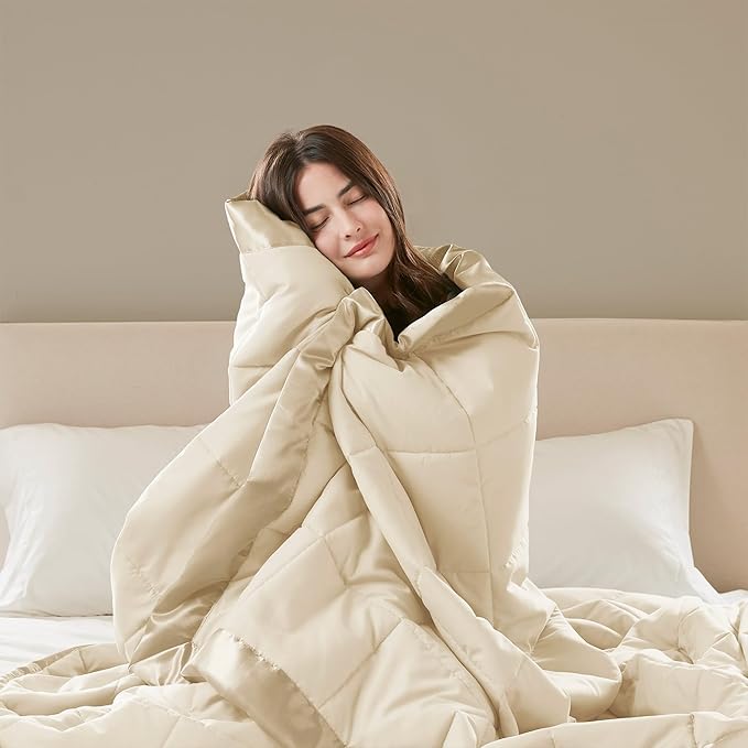 Madison Park Windom Down Alternative Blanket, Premium 3M Scotchgard Moisture Wicking Treatment, Lightweight and Soft Bed Cover For All Season, Satin Trim, Cream Full/Queen