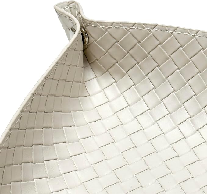 UnionBasic Small Valet Tray, Jewelry Tray for Rings Watches Earrings, Entryway Catchall Caddy for Coins Keys Change, Nightstand Bedside Valet Holder, Trays for Electronic Gadgets, Woven Beige