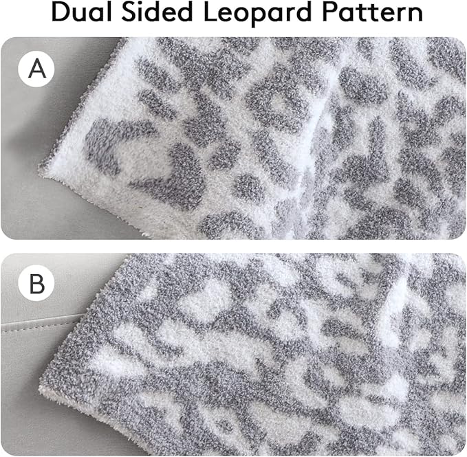 MH MYLUNE HOME Large Soft Micro Plush Leopard Blanket (71x78 inches, White Grey) Warm Reversible Cheetah Blanket Leopard Pattern Throw for Couch Bed Sofa