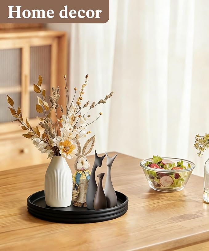 Coffee Table Tray for Home Decor, Modern Table centerpieces, Round Decorative Tray Table centerpieces Serving Tray for Living Room, Office, Dining Room, Kitchen Island（Black）