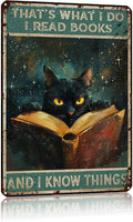 snowsun Black Cat Reading A Book Vintage Signs Aluminum Sign Kitchen Cafe Home Bar Restaurant Room Home Vintage Tin Sign 8X12 Inches