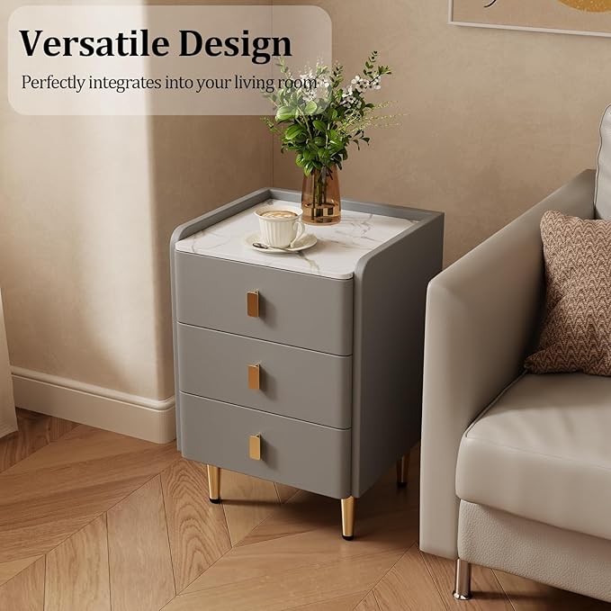 AQIMUELE Narrow Nightstand with Drawers, Narrow Side Table Leather, Small Bedside Tables for Bedroom. (Dark Gray)