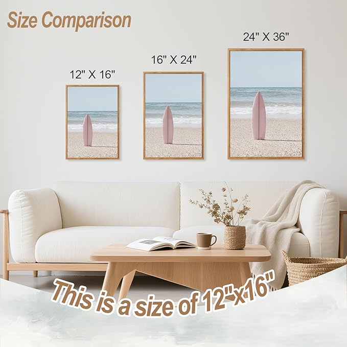 CHDITB Beach Framed Canvas Wall Art Set Of 3, Coastal Wall Decor, Ocean Wave Wall Painting, Palm Tree Seaside Artwork Surfboard Art Prints For Living Room Or Bedroom (12X16 Inch)