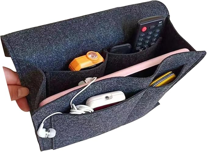 Bedside Caddy,Felt Bed Side Caddy Organizer With 5 Pockets For Remote,Bed Pockets Bedside Storage Can Hold Tablet Magazine Book Phone And Fruit,For Bed,Sofa,Desk (grey)