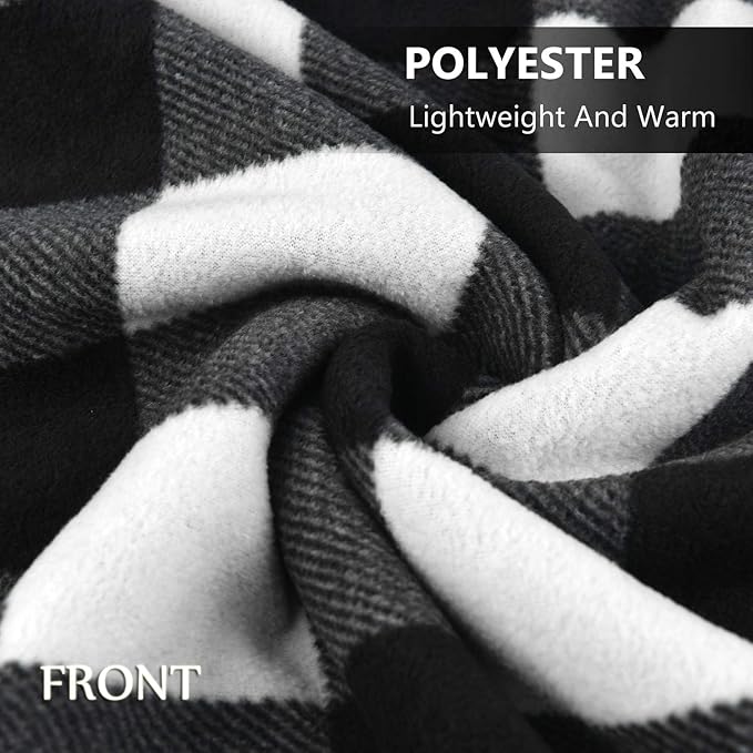 forestfish Fleece Wearable Blanket, Plaid Lap Blanket Comfy Poncho Throw with Buttons for Bed Sofa Office, Black-White