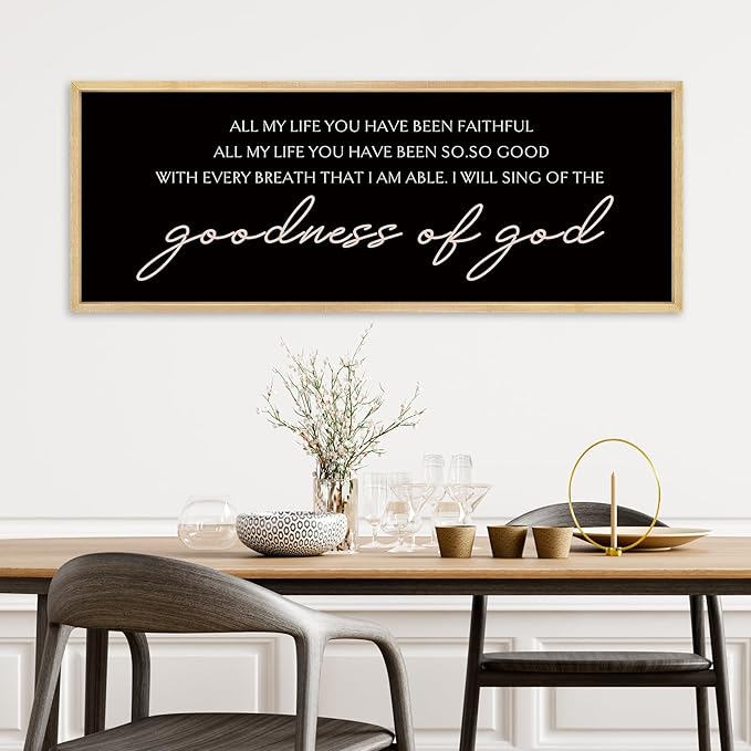 YWMZYKJGS Goodness of God Wall Decor 32"×12" Bible Verse Sign Christian Catholic Scripture Jesus Christ Prayer Large Home Office Wood Framed Wall Hanging Art (Wood)