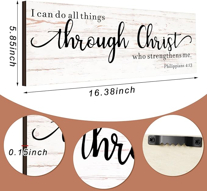 Jetec Farmhouse Bible Verse Scripture Wall Signs, I Can Do All Things Through Christ Who Strengthens Me Wooden Plaque Decor for Church Home Christian Wall Art Decor(17 x 6 Inch, Philippians)