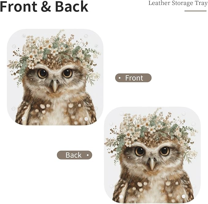 Watercolor Woodland Owl With Floral Crown Wildflowers Valet Tray Leather Desktop Storage Organizer Bedside For Jewelry Keys Coin Candy Sundries