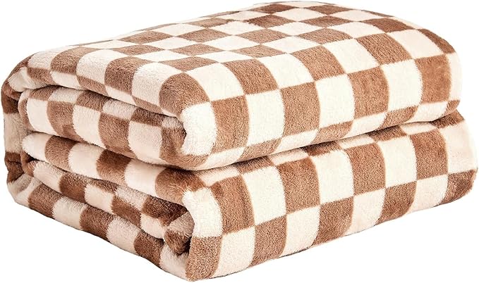 FY FIBER HOUSE Kahki Throw Blanket for Couch Checkered Blanket Checker Print Patterned Blankets for Bed Sofa, 50"x60"